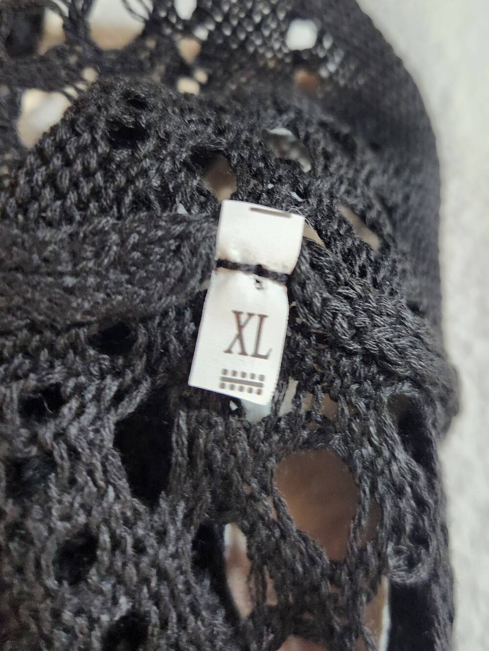Womens |XL| Black Loose 3/4 Sleeve Open Crochet Knit Top - Picture 7 of 7
